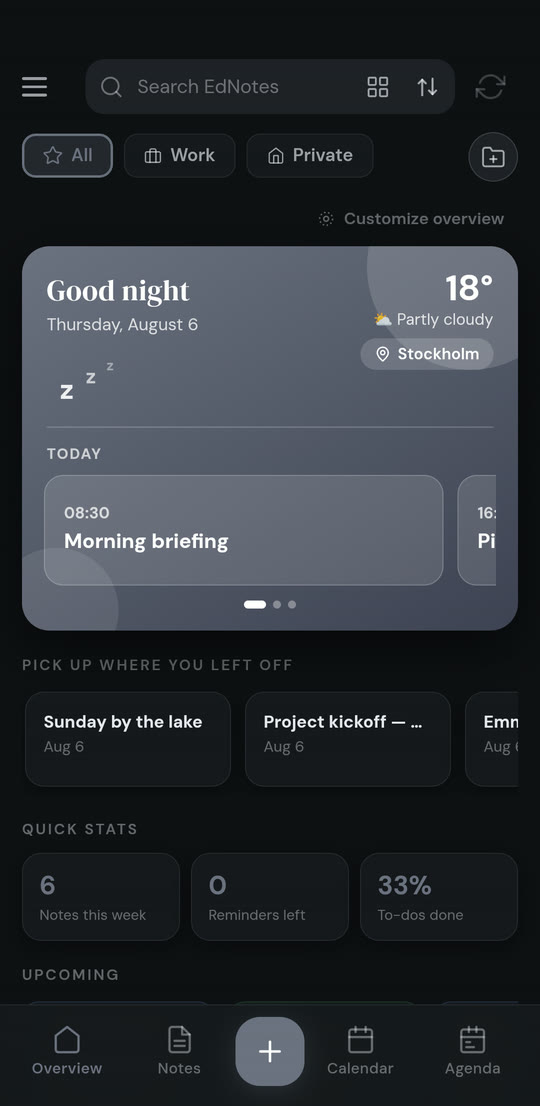 The Overview tab in dark mode