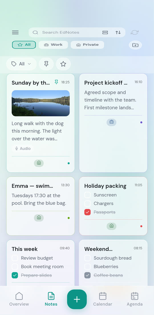 EdNotes in the Aurora theme, light mode