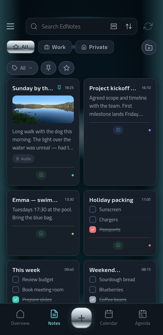 EdNotes in the Nova theme, dark mode