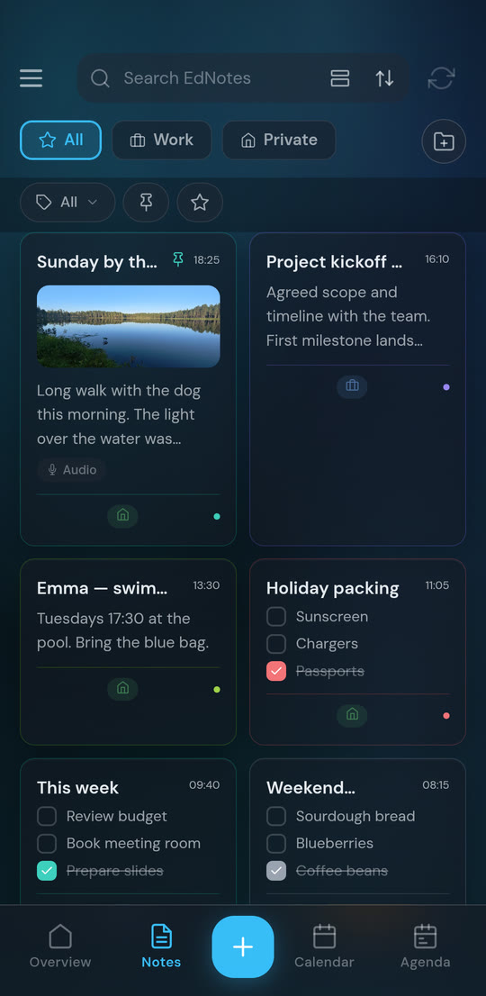 EdNotes in the Ocean theme, dark mode