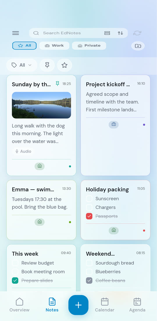 EdNotes in the Ocean theme, light mode