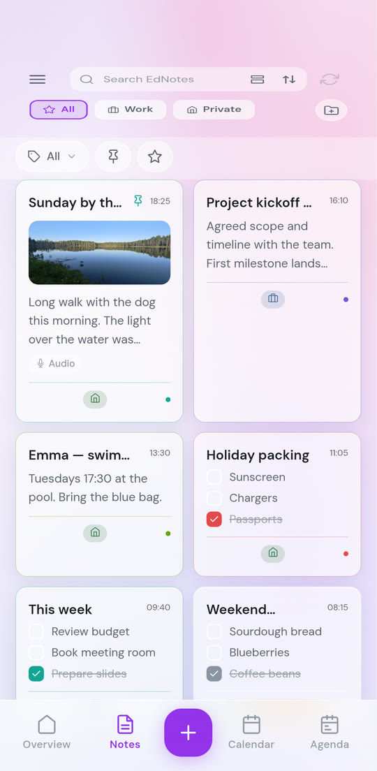 EdNotes in the Orchid theme, light mode