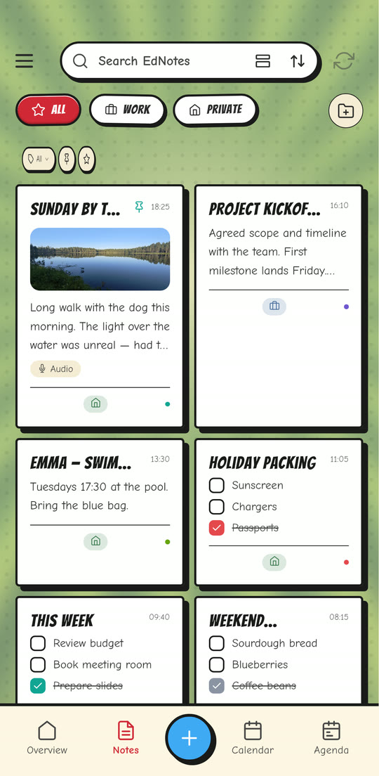 EdNotes in the Comic theme, light mode