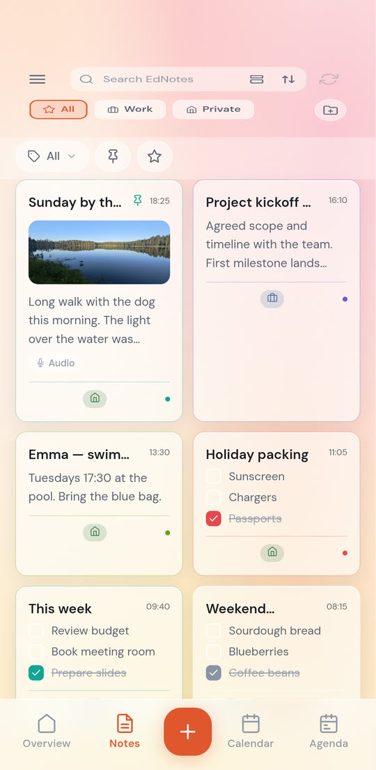 EdNotes in the Sunset theme, light mode